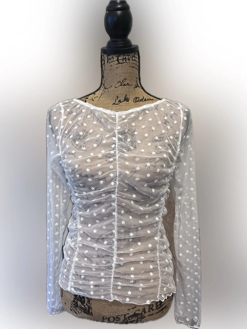 Intimately Free People Most Likely Sheer Ivory Floral Long-Sleeve Layering Top